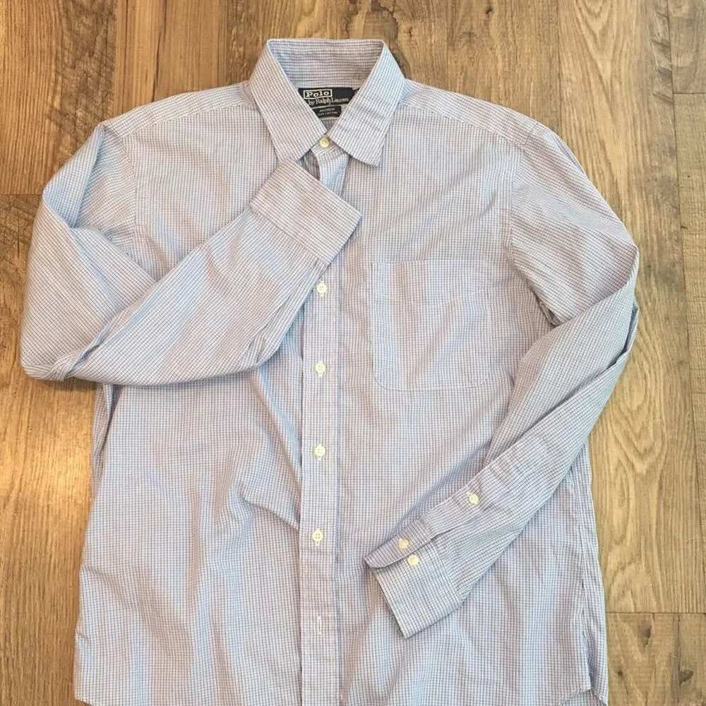 Blue Check Plaid Polo Ralph Lauren Andrew shirt M